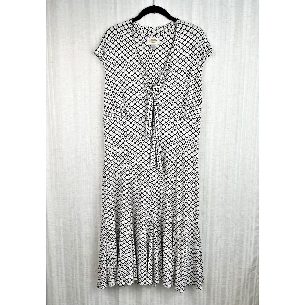 Talbots Cream Black Diamond Print V-Neck Empire Waist Fit & Flare Midi Dress 16